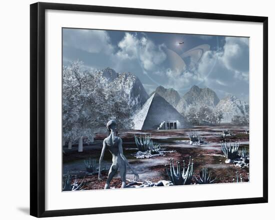 An Extraterrestrial Surveys an Ancient Structure on a Distant Alien World-Stocktrek Images-Framed Photographic Print