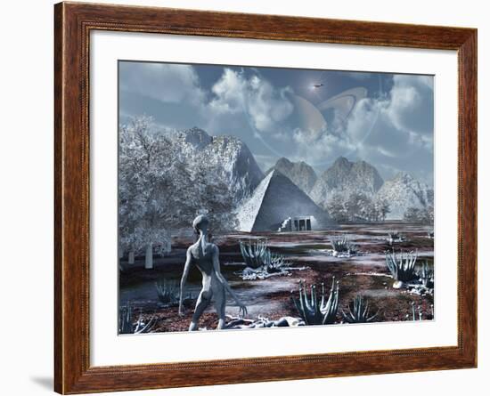 An Extraterrestrial Surveys an Ancient Structure on a Distant Alien World-Stocktrek Images-Framed Photographic Print