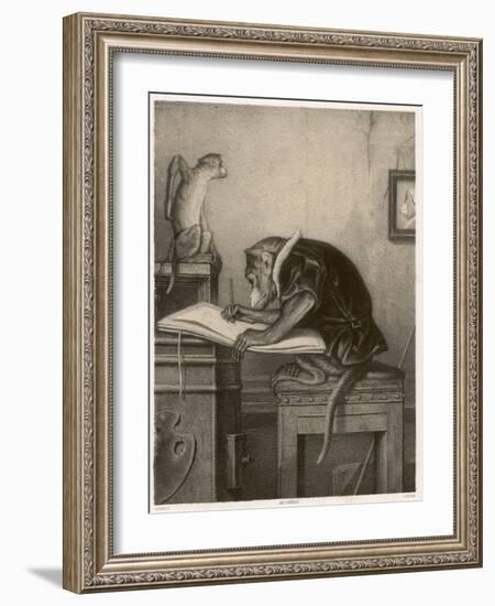 An Extremely Talented Aspiring Monkey Artist Sketches a Less Fortunate Fellow Monkey-Pirodon-Framed Art Print