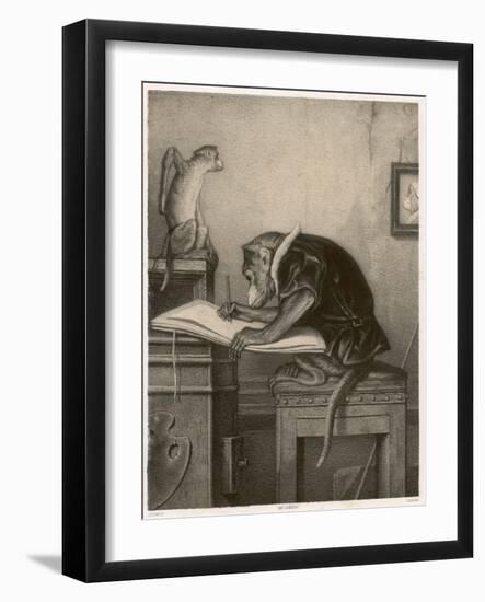 An Extremely Talented Aspiring Monkey Artist Sketches a Less Fortunate Fellow Monkey-Pirodon-Framed Art Print