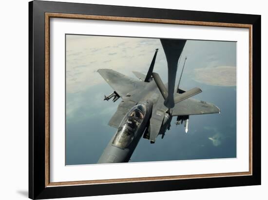 An F-15E Strike Eagle Receives Fuel from a Kc-135R Stratotanker-null-Framed Photographic Print