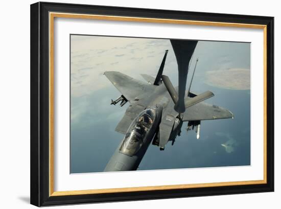 An F-15E Strike Eagle Receives Fuel from a Kc-135R Stratotanker-null-Framed Photographic Print
