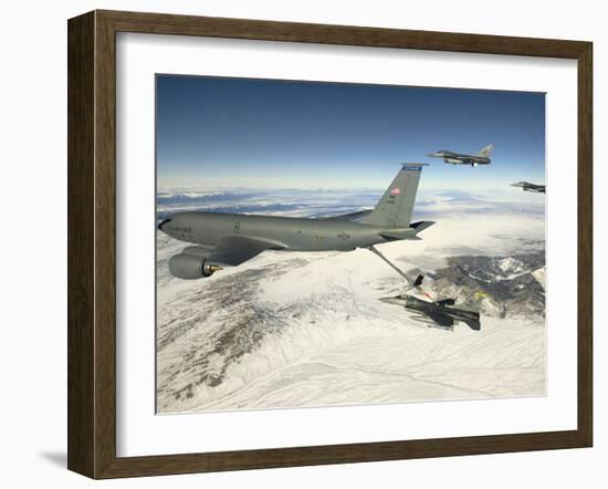 An F-16 Fighting Falcon Receives Fuel from a KC-135 Stratotanker-Stocktrek Images-Framed Photographic Print