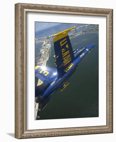 An F/A-18 Hornet of the Blue Angels Over Pensacola Beach, Florida-Stocktrek Images-Framed Photographic Print