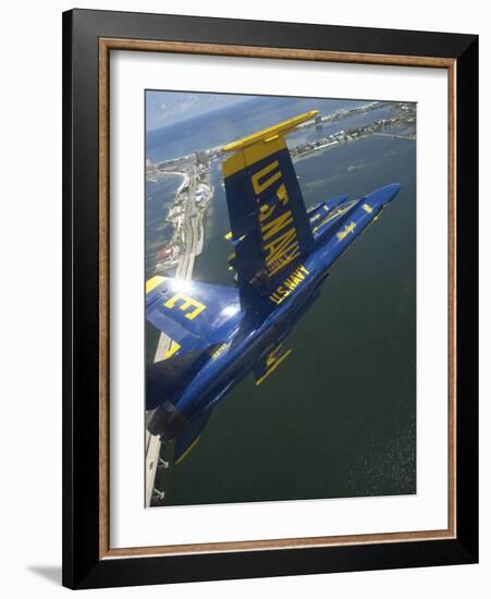 An F/A-18 Hornet of the Blue Angels Over Pensacola Beach, Florida-Stocktrek Images-Framed Photographic Print