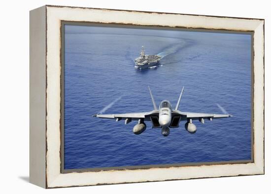 An F-A-18E Super Hornet Flying Above USS John C. Stennis-null-Framed Premier Image Canvas