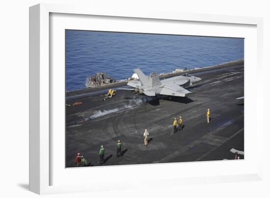 An F-A-18E Super Hornet Launches from USS Nimitz-null-Framed Photographic Print