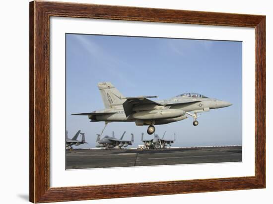 An FA-18E Super Hornet Makes an Arrested Landing Aboard an Aircraft Carrier-Stocktrek Images-Framed Photographic Print