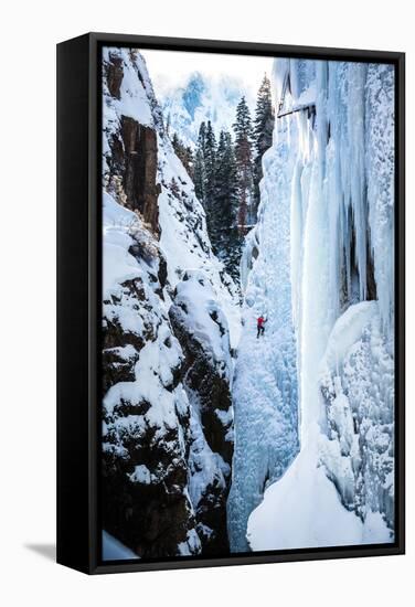 An Ice Climber Ascends A Route In Ouray, Colorado-Dan Holz-Framed Premier Image Canvas