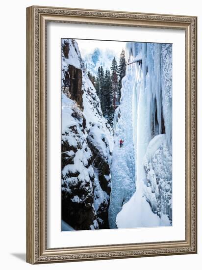 An Ice Climber Ascends A Route In Ouray, Colorado-Dan Holz-Framed Photographic Print