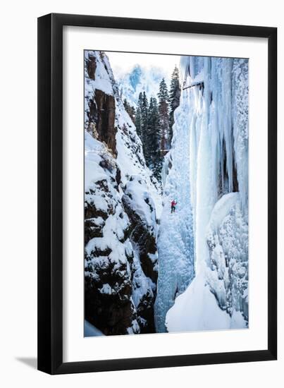 An Ice Climber Ascends A Route In Ouray, Colorado-Dan Holz-Framed Photographic Print