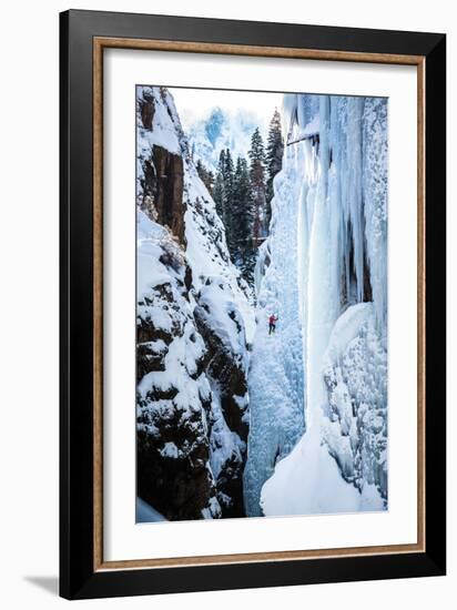 An Ice Climber Ascends A Route In Ouray, Colorado-Dan Holz-Framed Photographic Print