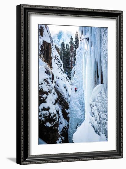 An Ice Climber Ascends A Route In Ouray, Colorado-Dan Holz-Framed Photographic Print