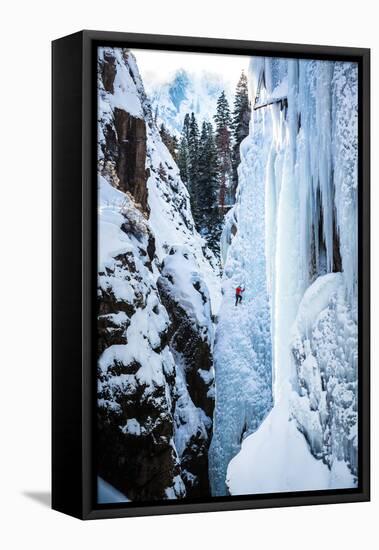 An Ice Climber Ascends A Route In Ouray, Colorado-Dan Holz-Framed Premier Image Canvas