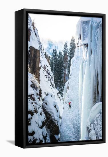 An Ice Climber Ascends A Route In Ouray, Colorado-Dan Holz-Framed Premier Image Canvas