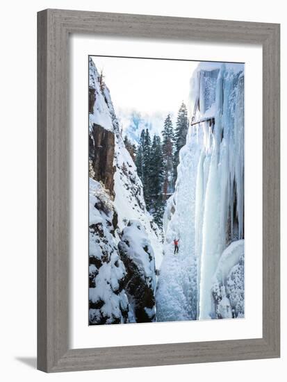 An Ice Climber Ascends A Route In Ouray, Colorado-Dan Holz-Framed Photographic Print