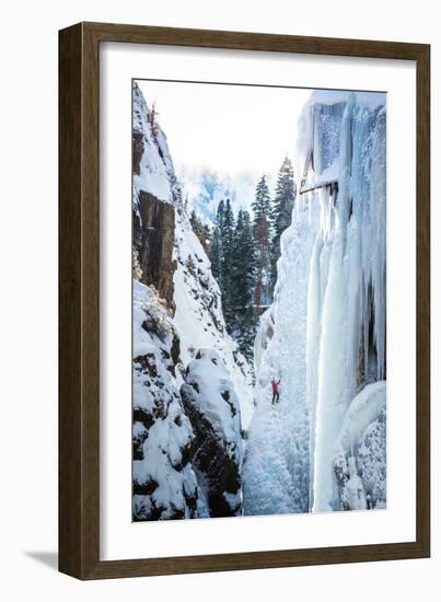 An Ice Climber Ascends A Route In Ouray, Colorado-Dan Holz-Framed Photographic Print