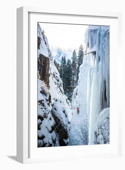 An Ice Climber Ascends A Route In Ouray, Colorado-Dan Holz-Framed Photographic Print