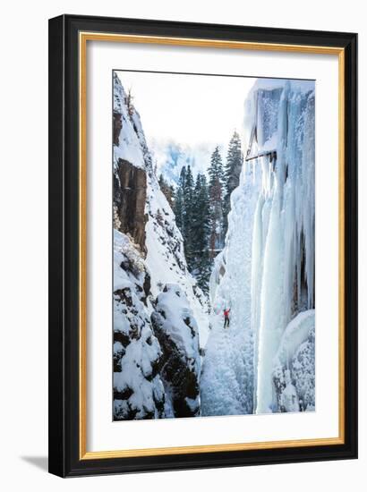 An Ice Climber Ascends A Route In Ouray, Colorado-Dan Holz-Framed Photographic Print