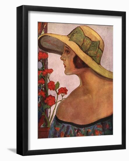 An Illustration of a Woman in a Summer Hat and Dress-null-Framed Photographic Print