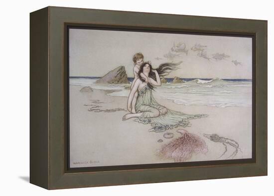 An Illustration to the Song of the River: Play by Me Bathe in Me Mother and Child-Warwick Goble-Framed Premier Image Canvas