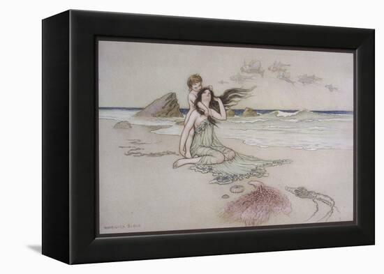 An Illustration to the Song of the River: Play by Me Bathe in Me Mother and Child-Warwick Goble-Framed Premier Image Canvas