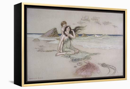 An Illustration to the Song of the River: Play by Me Bathe in Me Mother and Child-Warwick Goble-Framed Premier Image Canvas