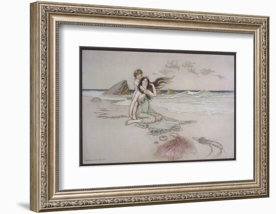 An Illustration to the Song of the River: Play by Me Bathe in Me Mother and Child-Warwick Goble-Framed Photographic Print