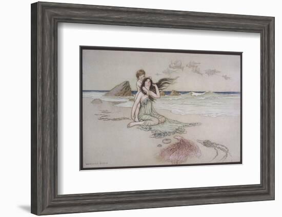 An Illustration to the Song of the River: Play by Me Bathe in Me Mother and Child-Warwick Goble-Framed Photographic Print