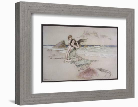 An Illustration to the Song of the River: Play by Me Bathe in Me Mother and Child-Warwick Goble-Framed Photographic Print