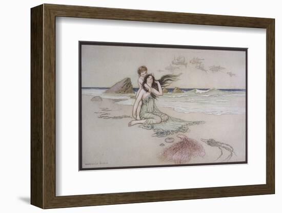 An Illustration to the Song of the River: Play by Me Bathe in Me Mother and Child-Warwick Goble-Framed Photographic Print