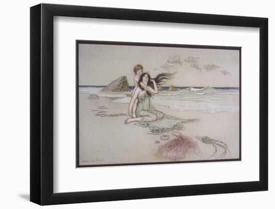 An Illustration to the Song of the River: Play by Me Bathe in Me Mother and Child-Warwick Goble-Framed Photographic Print