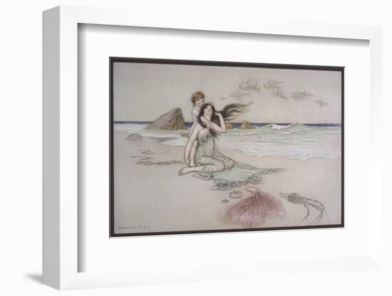 An Illustration to the Song of the River: Play by Me Bathe in Me Mother and Child-Warwick Goble-Framed Photographic Print