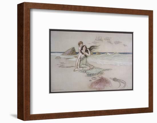 An Illustration to the Song of the River: Play by Me Bathe in Me Mother and Child-Warwick Goble-Framed Photographic Print