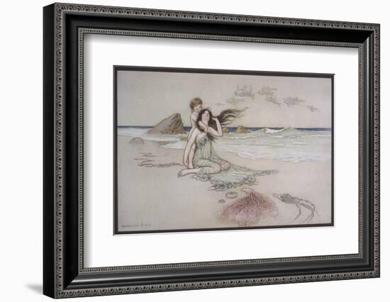 An Illustration to the Song of the River: Play by Me Bathe in Me Mother and Child-Warwick Goble-Framed Photographic Print