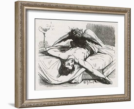 An Incubus in the Form of a Bird Perches Upon Its Helpless Victim-Charles Gilbert-Framed Art Print