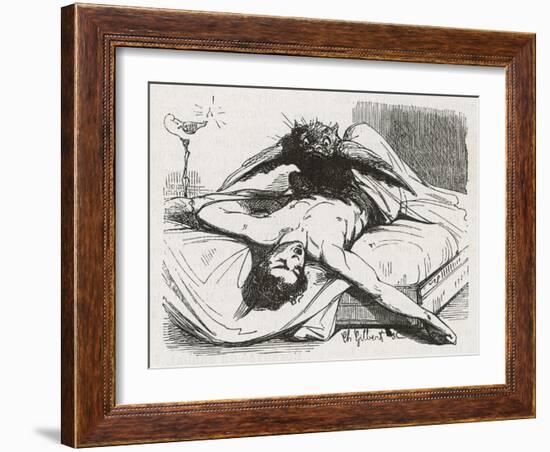 An Incubus in the Form of a Bird Perches Upon Its Helpless Victim-Charles Gilbert-Framed Art Print