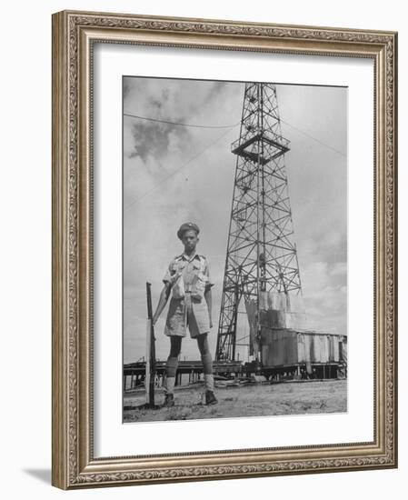 An Indian Army Guard Patroling the Kirkuk Oil Field-Dmitri Kessel-Framed Photographic Print