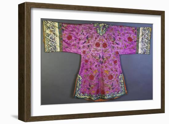 An Informal Robe of Mauve Satin Woven with a Floral Damask Repeat, Embroidered with Pheasants,…-null-Framed Giclee Print