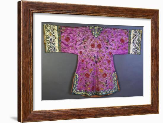 An Informal Robe of Mauve Satin Woven with a Floral Damask Repeat, Embroidered with Pheasants,…-null-Framed Giclee Print