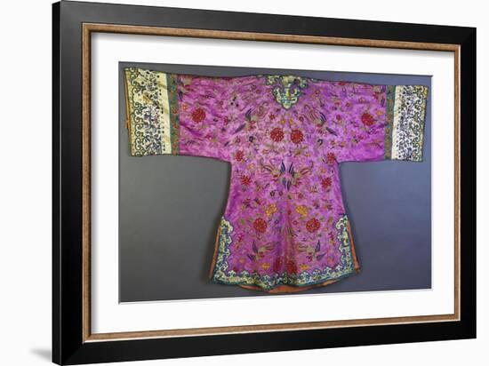 An Informal Robe of Mauve Satin Woven with a Floral Damask Repeat, Embroidered with Pheasants,…-null-Framed Giclee Print