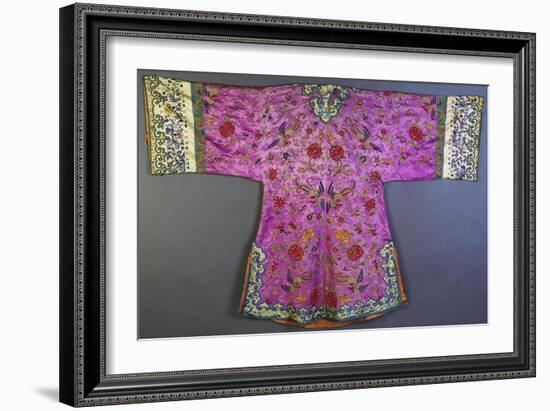 An Informal Robe of Mauve Satin Woven with a Floral Damask Repeat, Embroidered with Pheasants,…-null-Framed Giclee Print