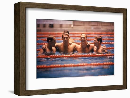 An Intercollegiate Team Locks Arms after Winning Medley Relay, 1964 Summer Olympics, Tokyo, Japa-Art Rickerby-Framed Photographic Print