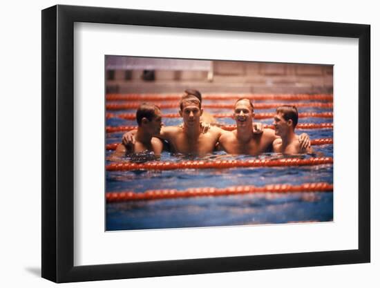 An Intercollegiate Team Locks Arms after Winning Medley Relay, 1964 Summer Olympics, Tokyo, Japa-Art Rickerby-Framed Photographic Print