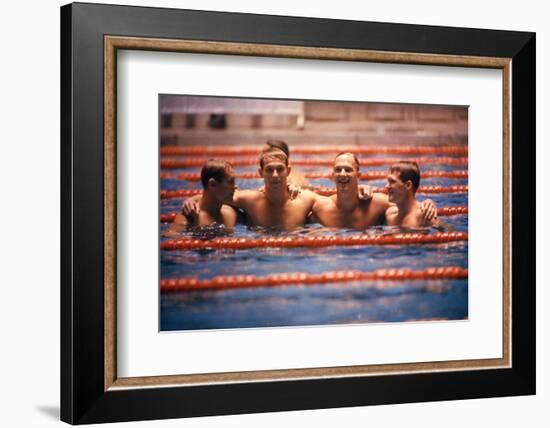 An Intercollegiate Team Locks Arms after Winning Medley Relay, 1964 Summer Olympics, Tokyo, Japa-Art Rickerby-Framed Photographic Print