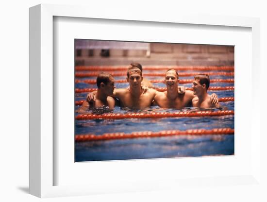 An Intercollegiate Team Locks Arms after Winning Medley Relay, 1964 Summer Olympics, Tokyo, Japa-Art Rickerby-Framed Photographic Print