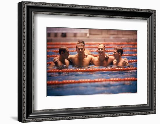 An Intercollegiate Team Locks Arms after Winning Medley Relay, 1964 Summer Olympics, Tokyo, Japa-Art Rickerby-Framed Photographic Print