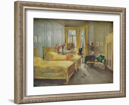 An Interior Scene: a bedroom designed by Mme. Gloria Silva at the Hotel Metropole, London, (1922)-Charles Sims-Framed Giclee Print