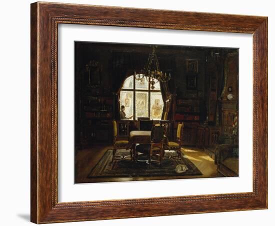 An Interior with a Lady Reading by a Window-Rudolf Konopa-Framed Giclee Print