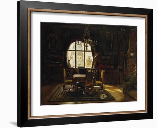 An Interior with a Lady Reading by a Window-Rudolf Konopa-Framed Giclee Print